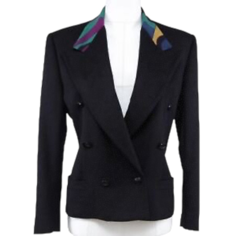 GIANNI VERSACE Jacket Blazer Double Breasted Wool Black Long Sleeve 4 38 VINTAGE